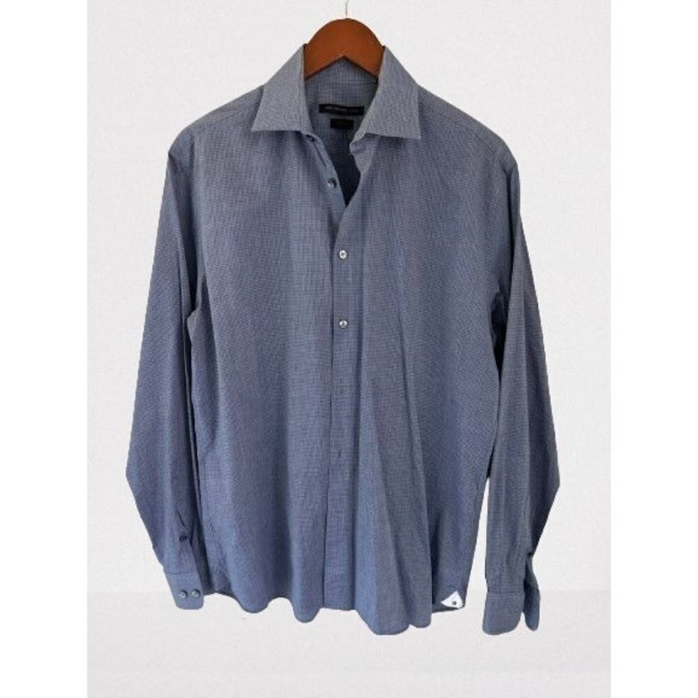 John Varvatos Shirt Button-Down Cotton Textured Gray Purple Long Sleeve Size 16